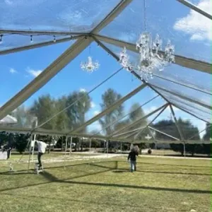 Clear Top Event Tent Rental with Crystal Chandeliers