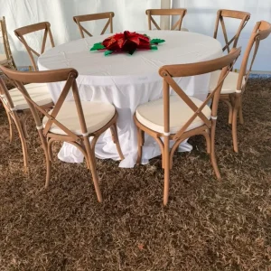Natural Wood Crossback Chair & Round Table Set (Seats 8)