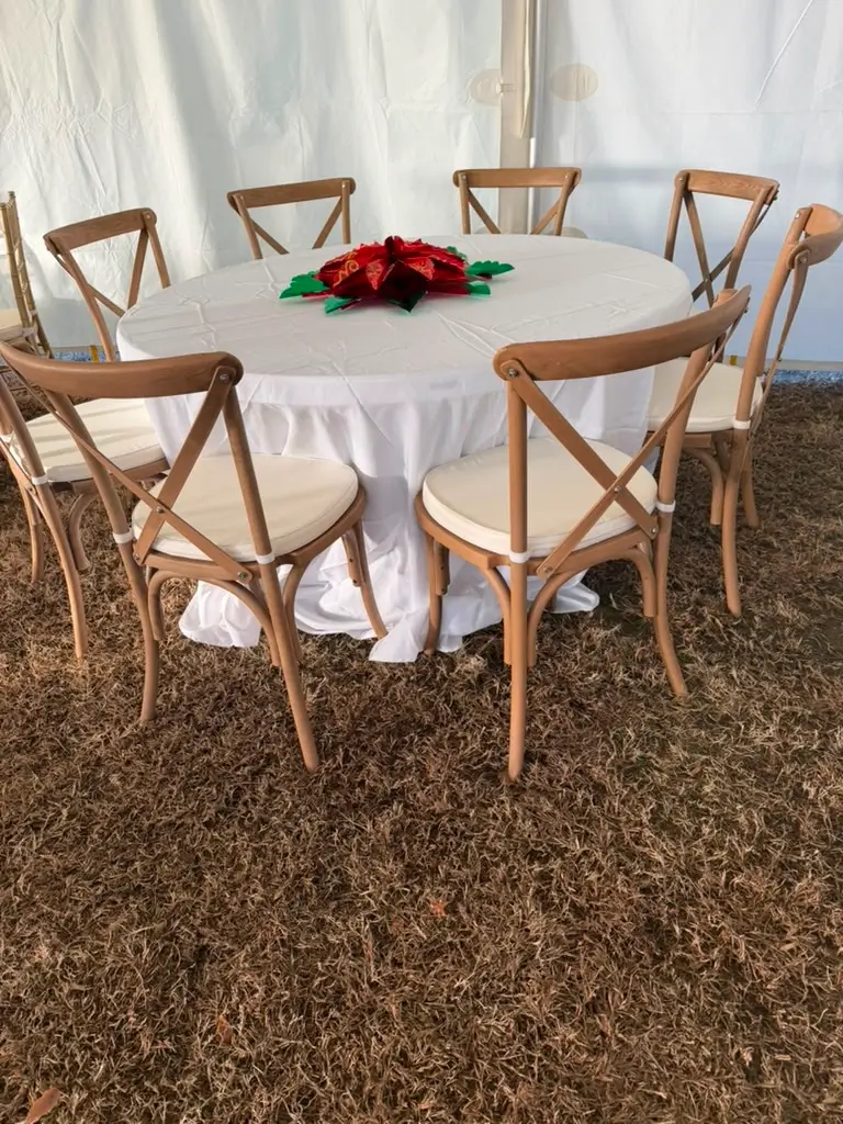 Natural Wood Crossback Chair & Round Table Set (Seats 8)