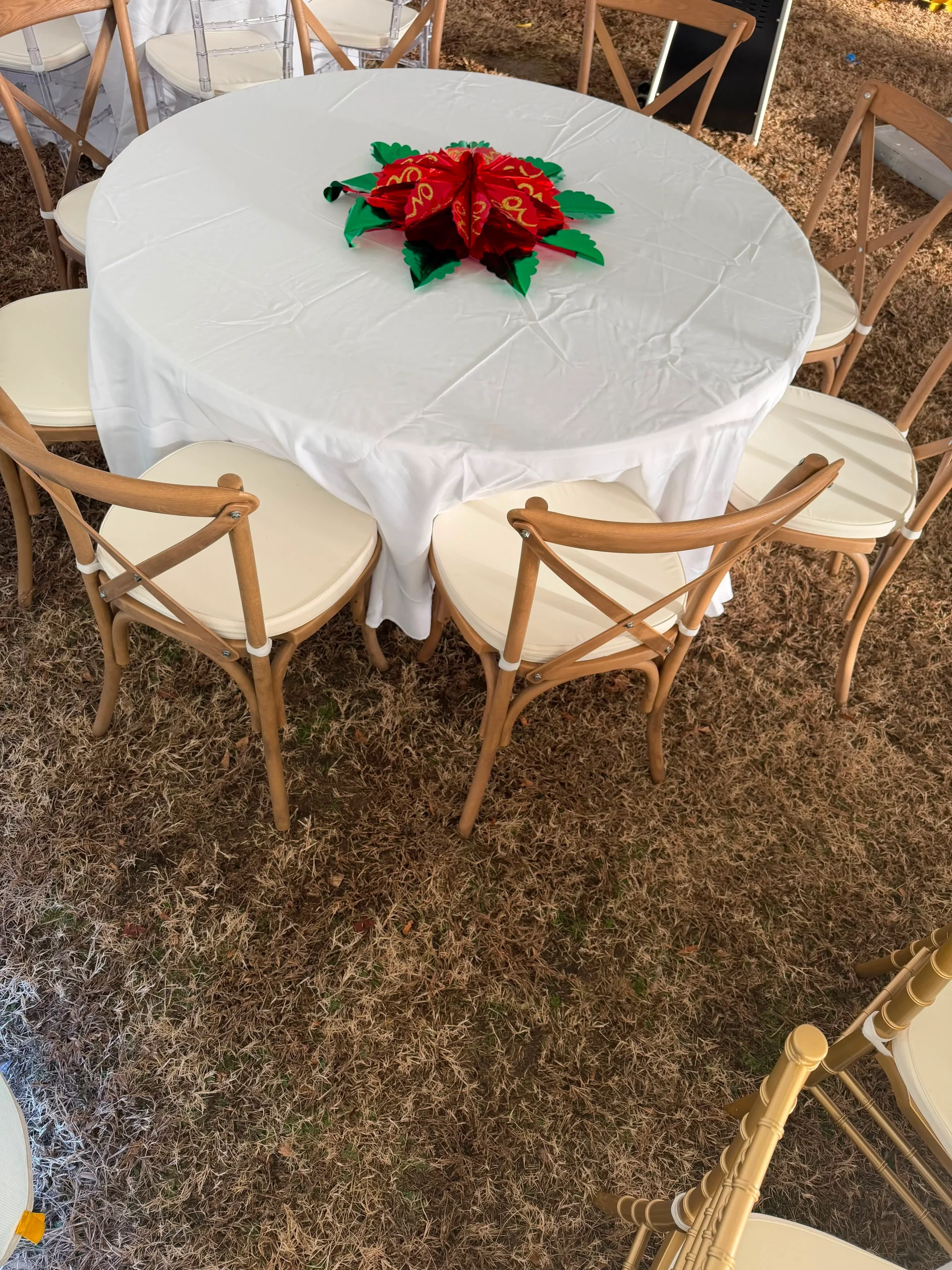 Natural Wood Crossback Chair & Round Table Set (Seats 8) - Image 2