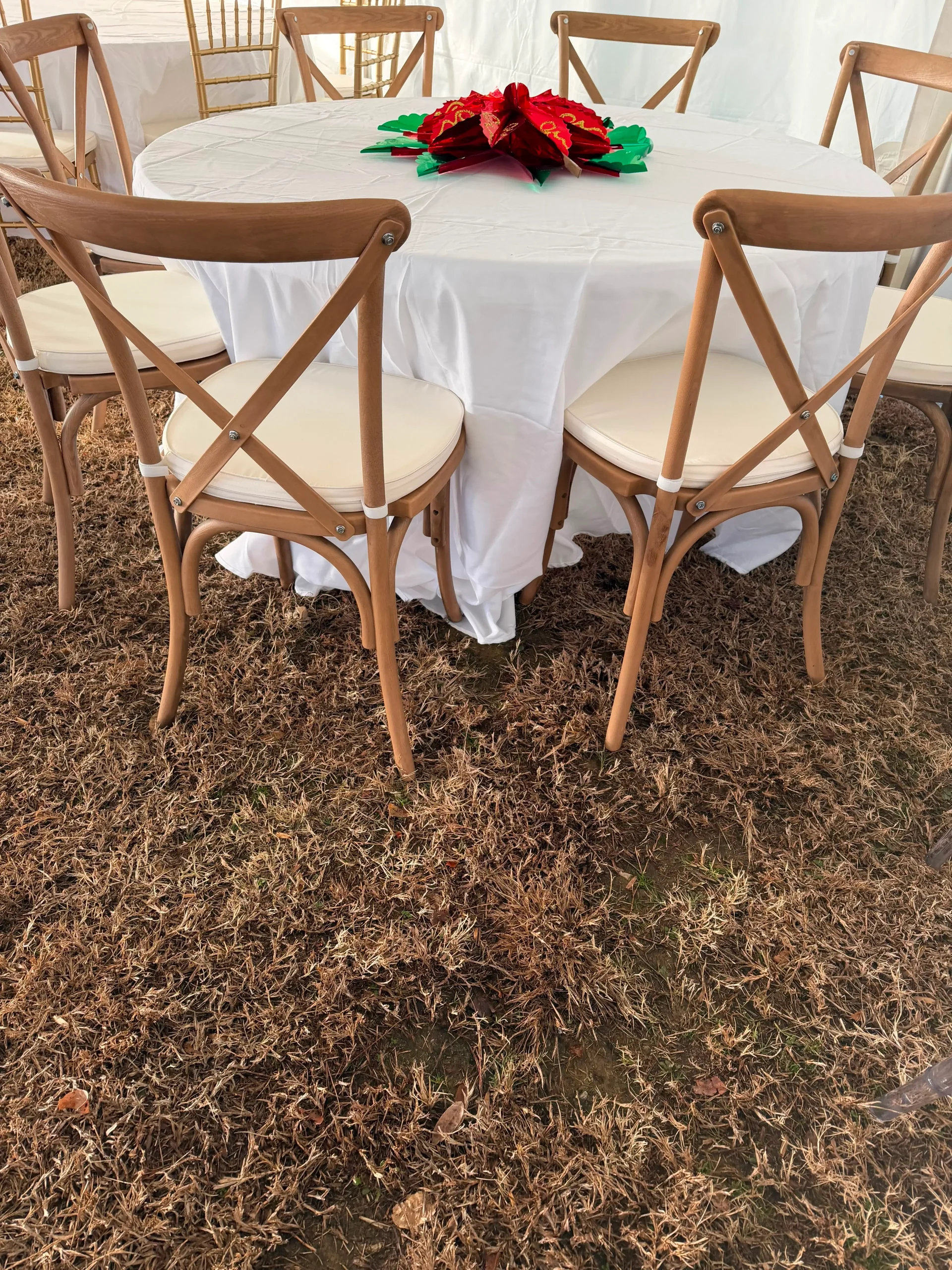 Natural Wood Crossback Chair & Round Table Set (Seats 8) - Image 3